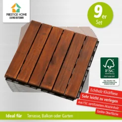 9er-Set Massivholz-Klickfliese aus Akazienholz, ca. 30 x 30 cm - Braun