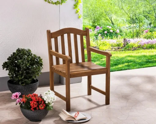 Gartenstuhl mit Armlehnen und Kissen aus FSC-Akazienholz, ca. 58 x 57 x 89 cm - Natur geölt – Bild 2