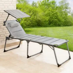Komfort-Sonnenliege inkl. Kissen gepolstert aus Aluminium, ca. 193 x 67 x 32 cm - Grau