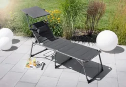 XXL-Komfort-Sonnenliege inkl. Kissen gepolstert aus Aluminium, ca. 193 x 67 x 48 cm - Schwarz