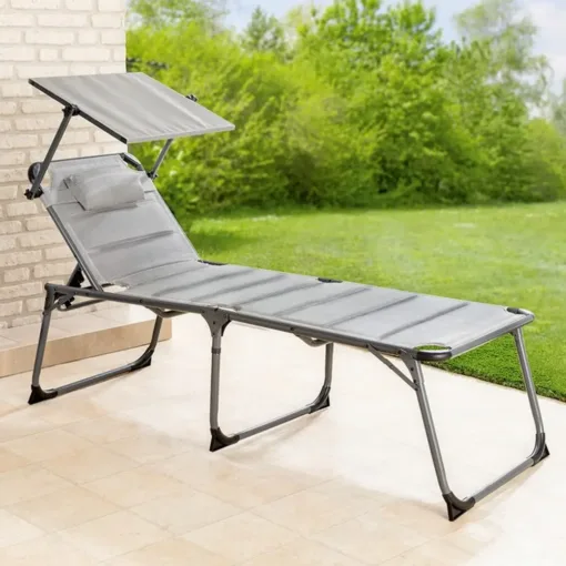 XXL-Komfort-Sonnenliege inkl. Kissen gepolstert aus Aluminium, ca. 203 x 67,5 x 48 cm - Grau – Bild 2